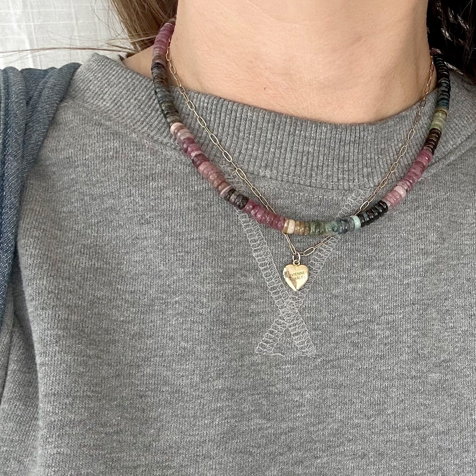 Watermelon Tourmaline Heishi Beaded necklace