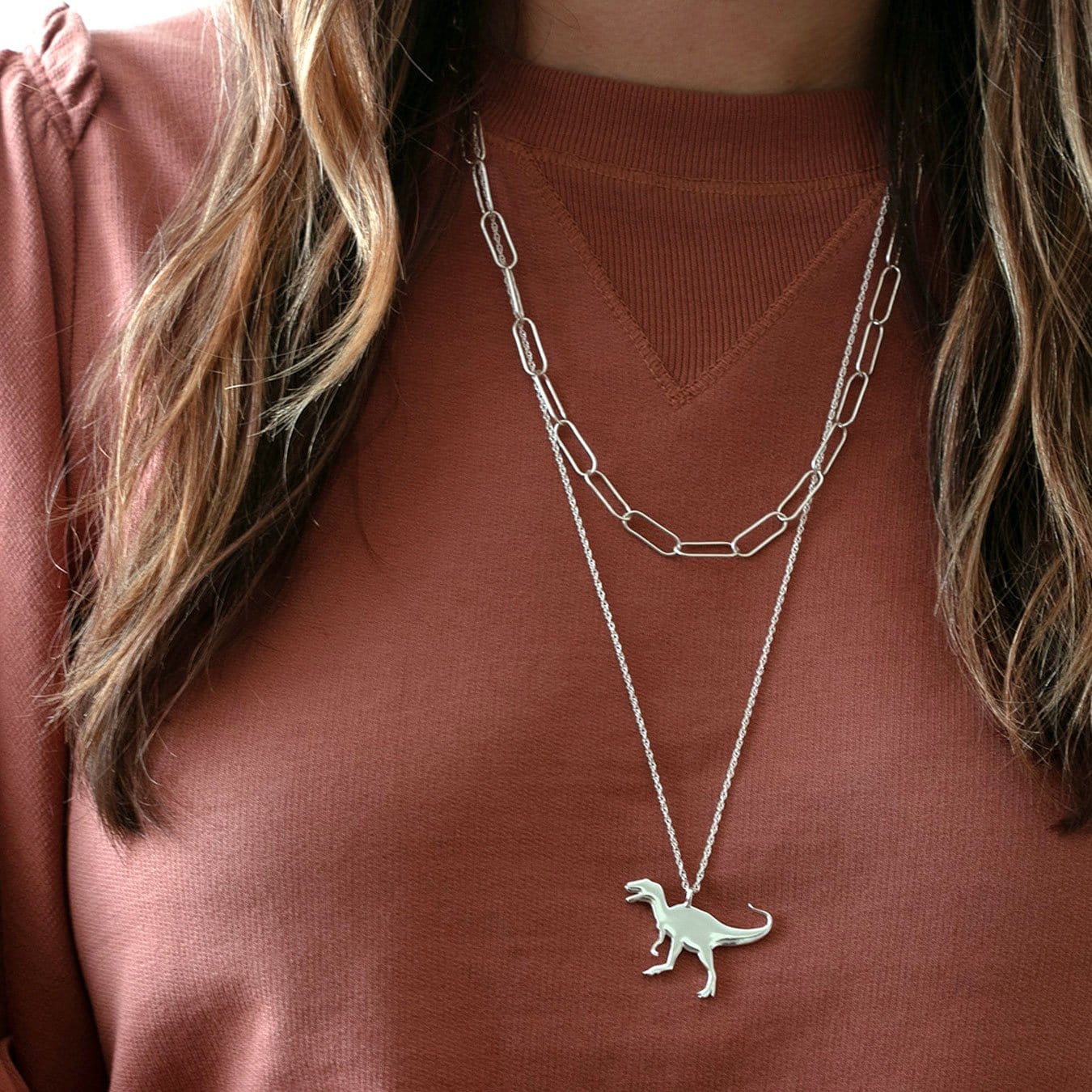 Large Dino Pendant Sterling Silver / 24-26"
