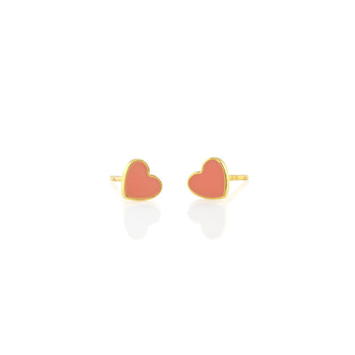 Petite Heart Enamel Stud Earrings 18K Gold Vermeil / Pink Sky