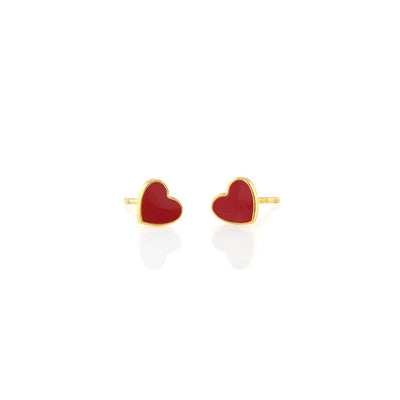 Petite Heart Enamel Stud Earrings 18K Gold Vermeil / Red