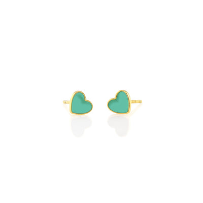 Petite Heart Enamel Stud Earrings 18K Gold Vermeil / Turquoise
