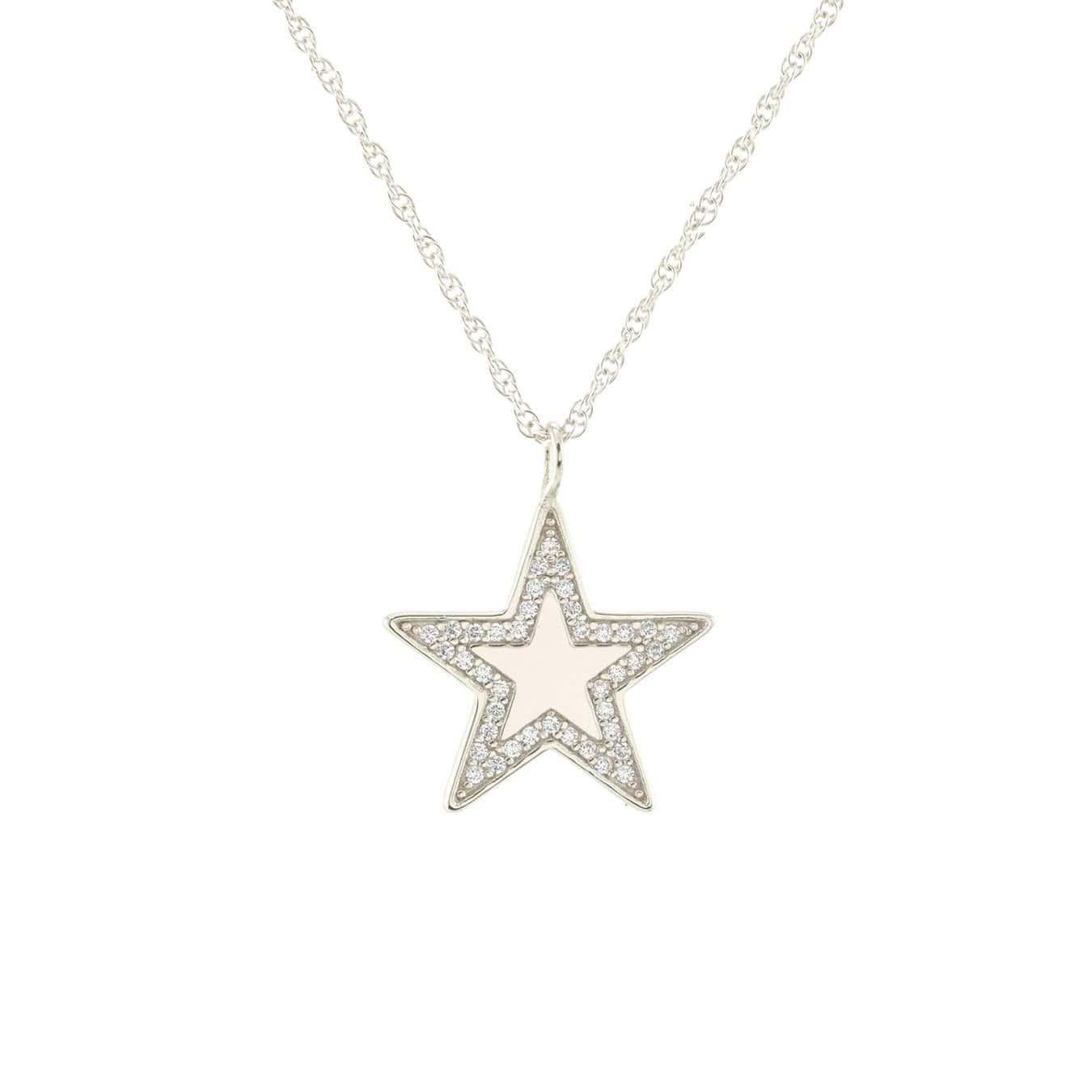 Medium Star Charm Necklace with Pave Sterling Silver