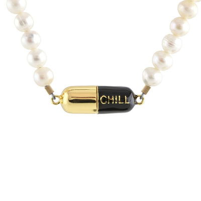Big Chill Pill Pearl Necklace 18K Gold Vermeil / Black