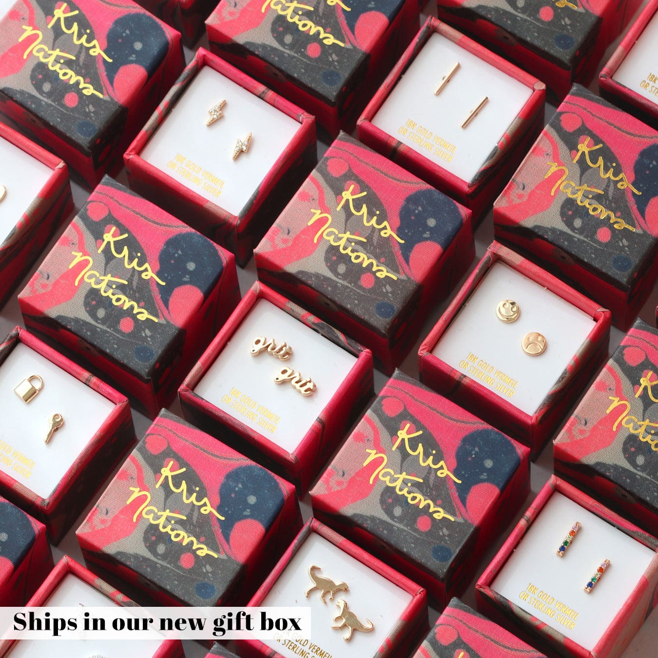 Kris Nations Lightning Bolt Crystal Stud Earrings in Gold Vermeil