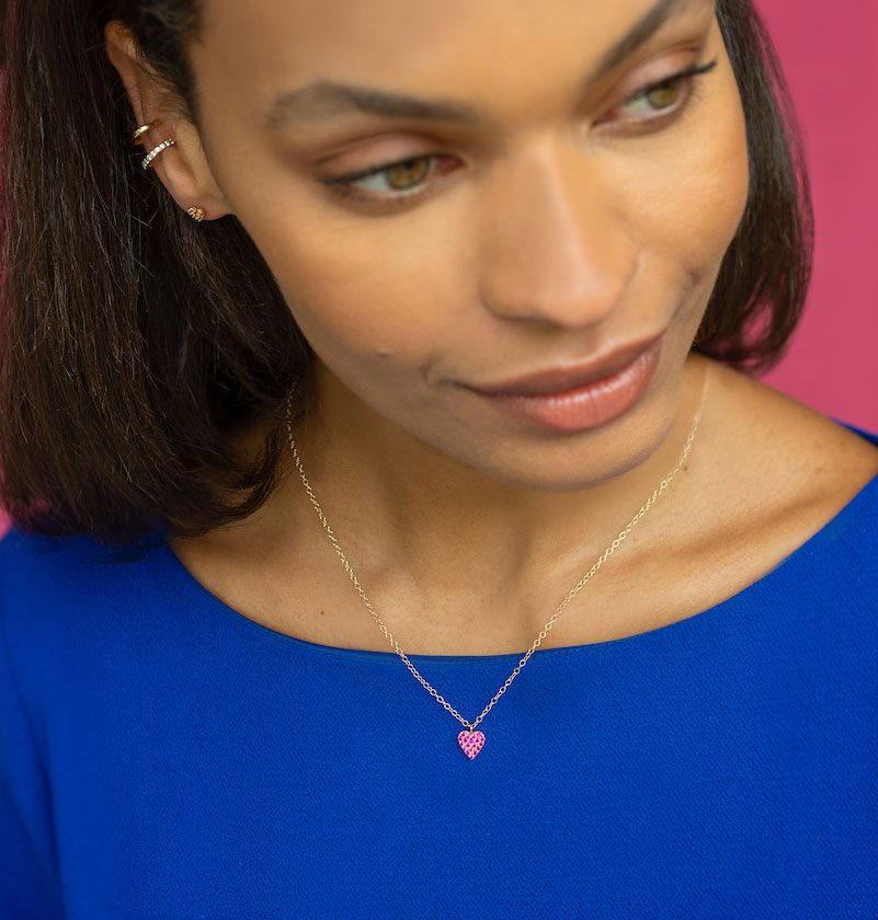 Heart Ruby Crystal Charm Necklace