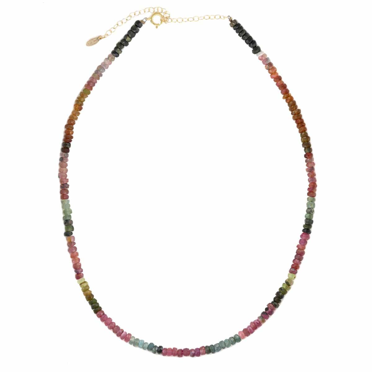 Watermelon Tourmaline Faceted Gemstone Beaded Necklace 